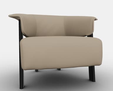 A modern armchair with a slightly curved backrest and seat. It features thin, black legs and a single upholstered seat and back cushion. The upholstery appears smooth and seamless. — 3D model