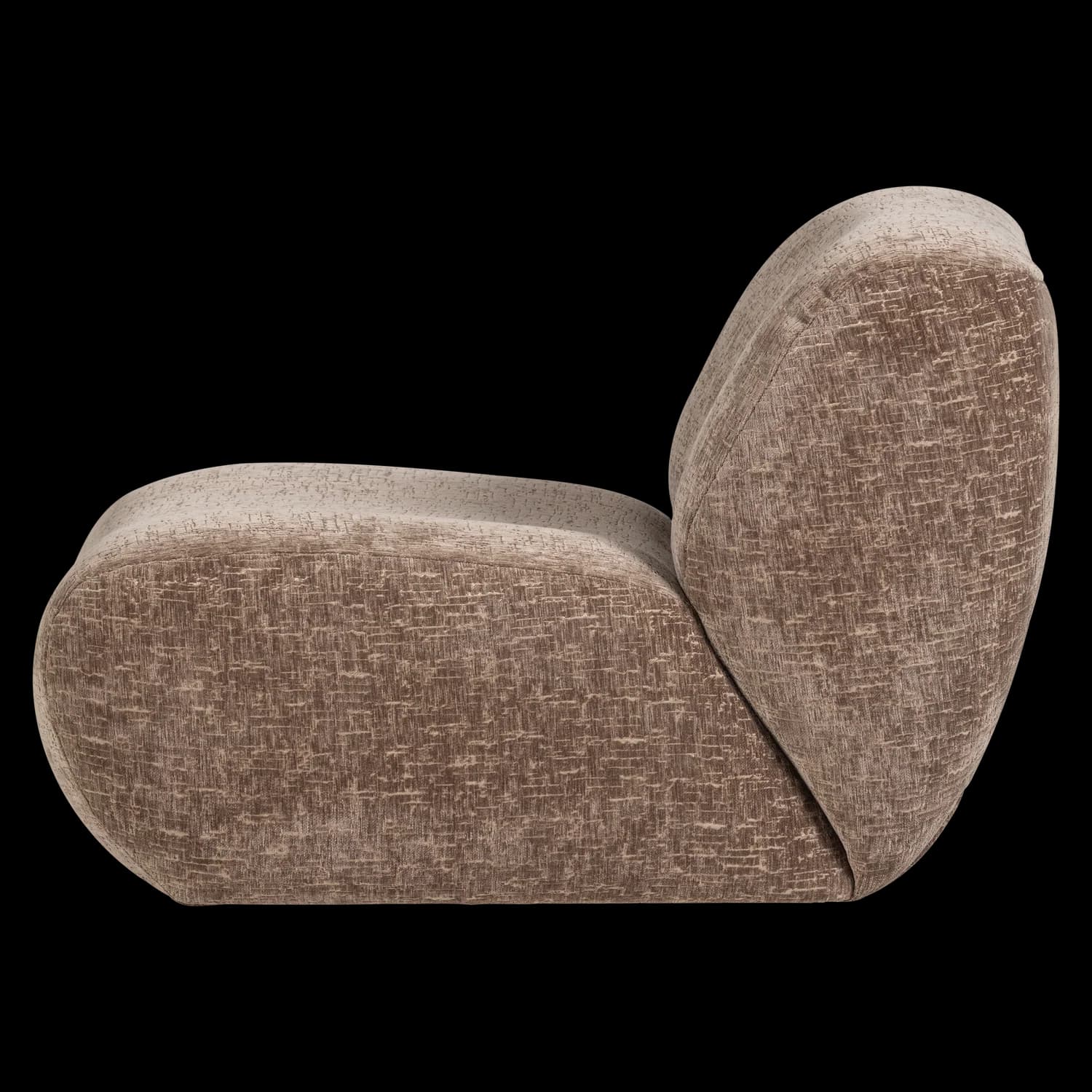 A modern upholstered lounge chair with a low-profile, integrated seat and backrest, covered in a textured brown fabric. — 3D model