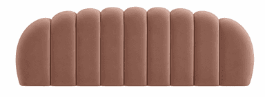 A long, horizontally oriented headboard composed of multiple vertical, rounded, upholstered panels. The panels gradually increase in height from left to right, creating a stepped profile. It is upholstered in a muted pink/dusty rose fabric with a plush, channel-tufted appearance. — 3D model