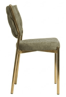A side chair with a metal frame and upholstered seat and back. The backrest features a tufted, diamond-patterned design. The legs and frame are slender and appear to be made of polished metal. — 3D model