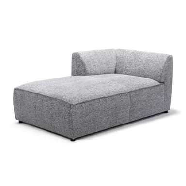 A modern, modular sofa section designed as a left-arm facing chaise lounge or corner piece. It features a low profile, blocky base, and a wrap-around back and armrest that curves gently on the left side. The upholstery is a textured, speckled fabric. — 3D model