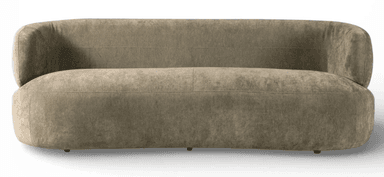 An organically shaped, armless sofa upholstered in a taupe fabric, featuring a single continuous curve for both the backrest and seating area, designed for modern interiors. — 3D model