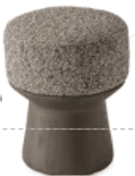 A modern, round upholstered stool featuring a textured, mottled grey-brown felted fabric top and a dark brown, tapered pedestal base. The design is compact and minimalist, combining soft and hard textures. — 3D model