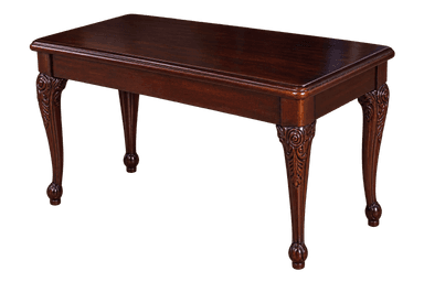 A rectangular dark brown wood coffee table with ornate carved legs and a polished finish, designed in a traditional style. — 3D model