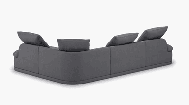 A modular sectional sofa with a low profile and deep seating. It features plush cushions and a contemporary design. The sofa is upholstered in a textured dark gray fabric. — 3D model