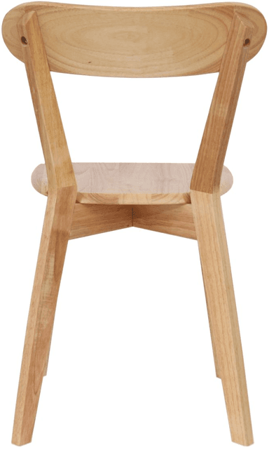 An armless chair crafted from light-toned natural wood, featuring a gently curved, ergonomic seat and a separate, curved backrest supported by two angled uprights. The four tapered legs splay slightly outwards, contributing to its stable and minimalist design suitable for dining or accent use. — 3D model