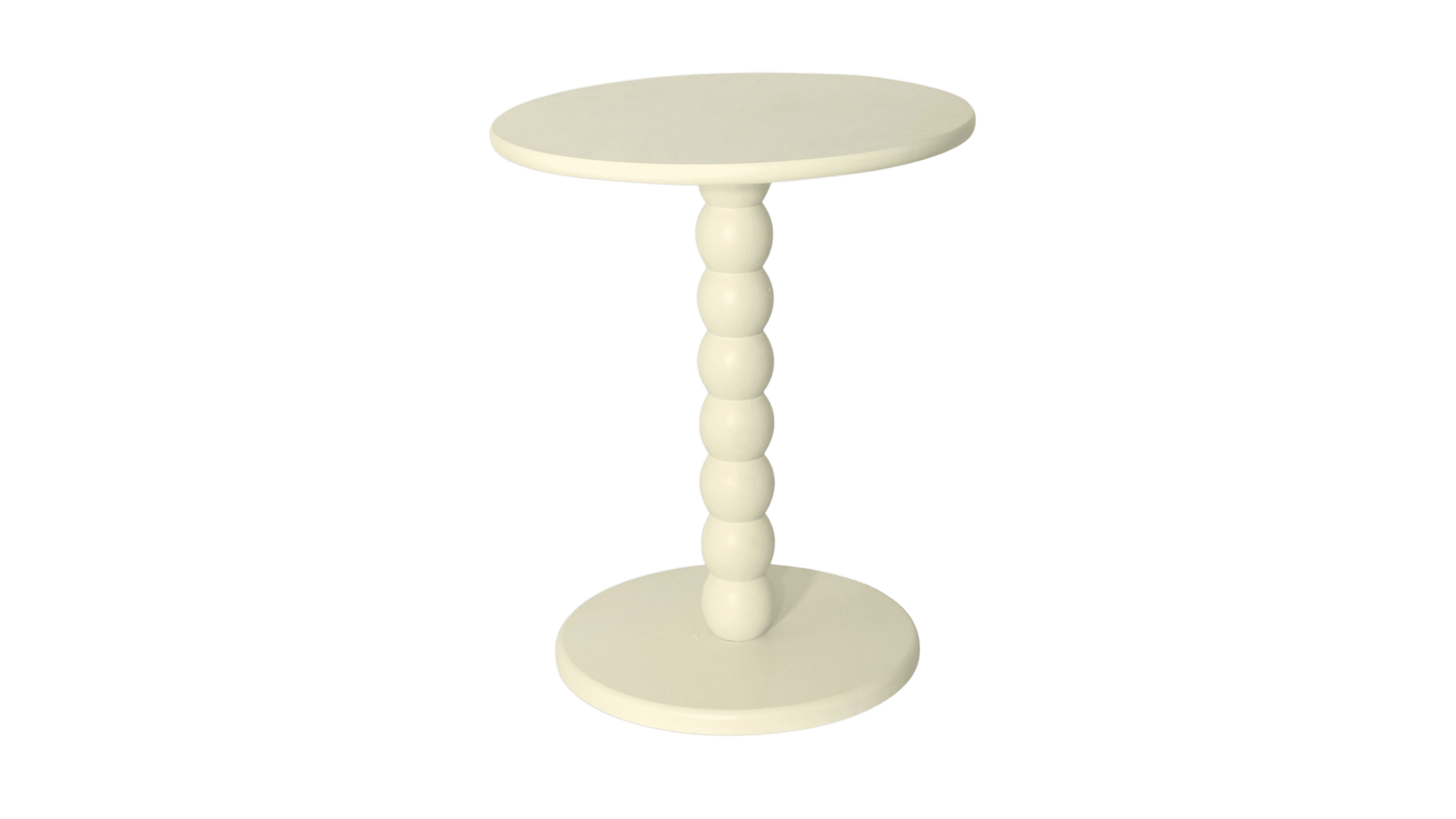 A round-topped side table with a decorative pedestal base. The pedestal consists of five stacked spherical elements, transitioning to a circular base. The overall form is smooth and has a uniform ivory finish. — 3D model
