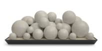 A decorative object featuring an arrangement of numerous spherical elements of varying sizes, set within a shallow, dark rectangular tray. The spheres are uniformly light-colored with a matte finish, creating a clustered, abstract form. — 3D model