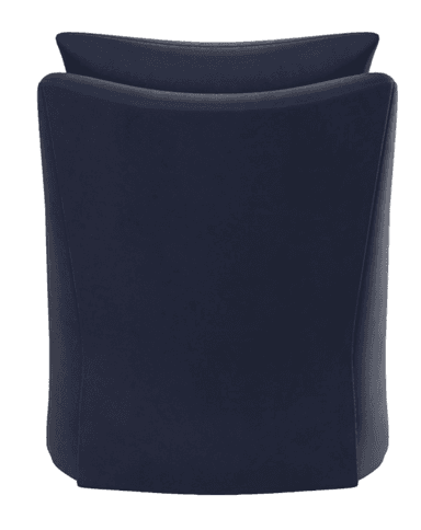 A navy blue upholstered armchair featuring a deep seat, loose back cushion, and a tailored skirted base. The arms are gently flared, and the overall design suggests comfort and a contemporary aesthetic. — 3D model