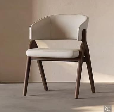 A modern armchair featuring a dark wood frame with slender, tapered legs and a light-colored upholstered seat and curved backrest, which also forms the armrests. — 3D model