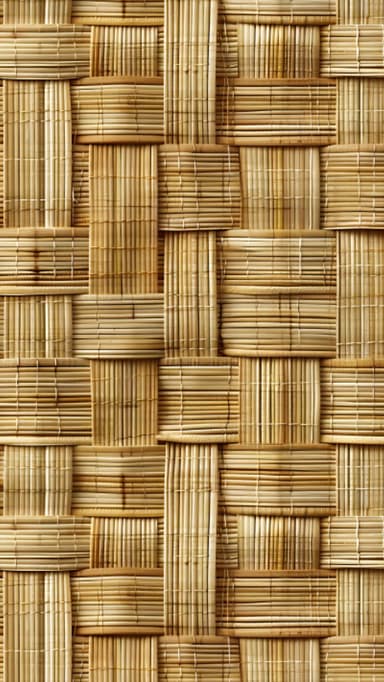 A cubic ottoman featuring a tightly woven rattan or bamboo pattern in natural light brown tones, appearing sturdy and suitable for seating or as a side table. — 3D model