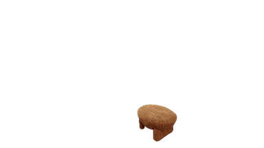 A small, low-profile wooden stool with an oval-shaped seat and two thick, curved leg supports. The entire piece is crafted from wood, displaying a prominent natural grain pattern across its surfaces. — 3D model