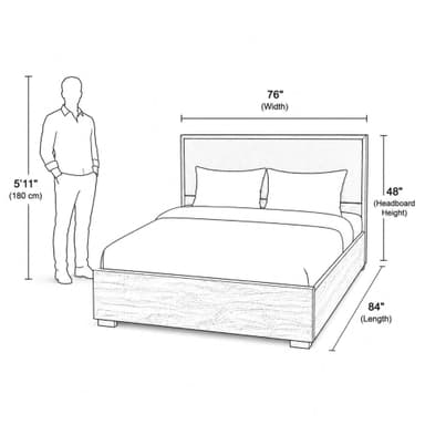 A modern platform bed featuring a substantial wooden frame with prominent grain and an integrated headboard upholstered in a deep green fabric. The bed is prepared with white bedding and two matching white pillows, presented against a clean white background. — 3D model
