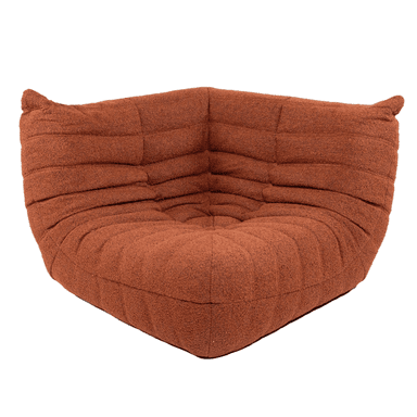 A low-profile, ergonomic corner sectional sofa module upholstered in a textured burnt orange fabric, featuring a distinctive pleated, all-foam construction. This piece is a module of the iconic Togo design by Michel Ducaroy. — 3D model