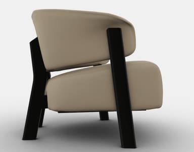 A modern armchair with a slightly curved backrest and seat. It features thin, black legs and a single upholstered seat and back cushion. The upholstery appears smooth and seamless. — 3D model