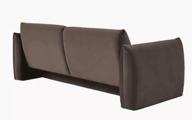 A modern, two-seater sofa with plush upholstery and rounded armrests. The sofa features a low profile and a contemporary design, with seat and back cushions that appear to be integrated rather than separate components. The frame is not fully visible, but the base seems to be dark and low to the ground. — 3D model