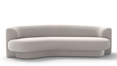 A modern, minimalist chaise lounge featuring a continuous, organic form. It is fully upholstered in a light, neutral fabric, with integrated backrest and armrests that flow seamlessly into the seat. — 3D model