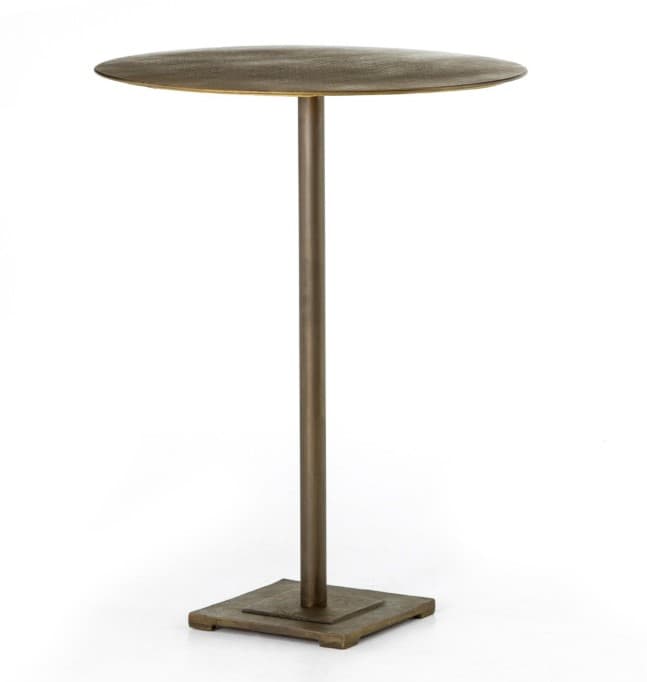 A modern end table with a thin, elongated oval-shaped tabletop supported by a single, slender cylindrical pedestal. The base is a flat, square metal plate. The overall design is minimalist and elegant. — 3D model