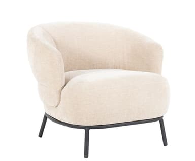 A contemporary armchair with a curved silhouette and a plush upholstered seat and back. It is supported by a slender, dark metal base with four legs. — 3D model