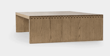 A rectangular coffee table constructed entirely from light-colored solid wood, featuring a minimalist slab design. The tabletop and legs form a continuous, block-like structure with visible wood grain. — 3D model