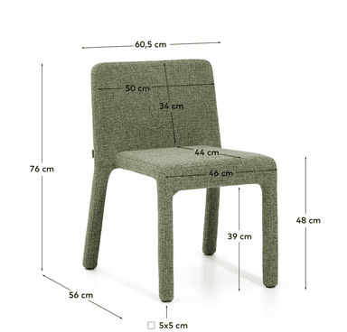 An armless side chair featuring a continuous, fully upholstered form in a heather olive green fabric. The design is minimalist, with a straight back and seat, and four integrated legs that are also covered in the same fabric, giving the piece a monolithic appearance. — 3D model