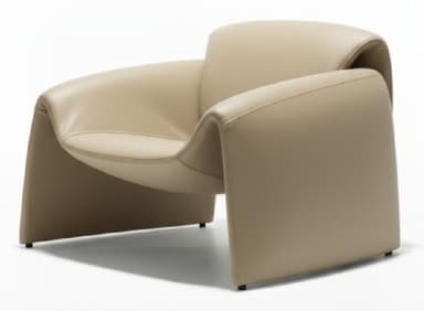 A contemporary lounge chair featuring a seamless, organic form, fully upholstered in light beige leather. The chair's design integrates the backrest, armrests, and base into a single, flowing structure, presenting a minimalist and sculptural aesthetic. — 3D model