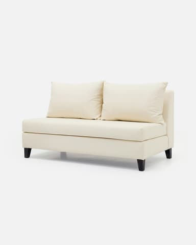 A cream-colored, armless two-seater upholstered seating unit, likely a component of a larger sectional sofa, featuring two back cushions and four tapered black wooden legs. — 3D model