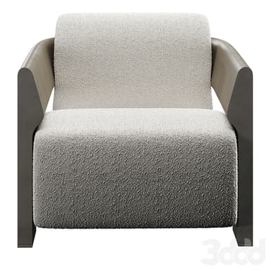 A modern armchair featuring a textured boucle upholstery and a distinctive frame. The frame has a smooth, matte finish and forms the armrests and legs, creating a striking contrast with the soft seating. The overall design is minimalist and contemporary. — 3D model