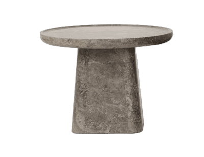 A contemporary concrete pedestal accent table featuring a round top and a tapered, solid base, exhibiting a textured gray finish. — 3D model