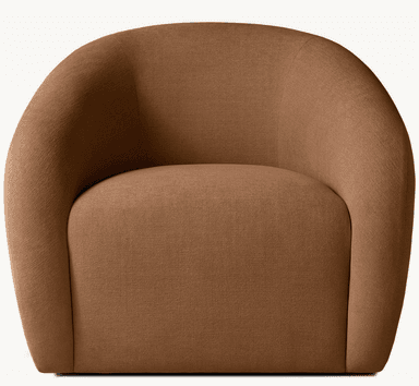 A rounded, upholstered armchair with a barrel-shaped back that curves down to form the arms. The seat is plush and integrated into the overall rounded form. The upholstery appears to be a textured fabric. — 3D model