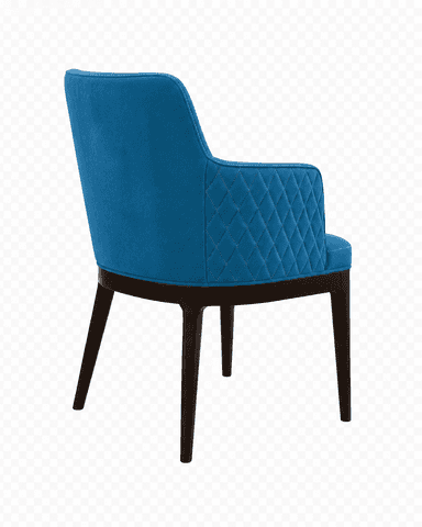 An upholstered armchair featuring a deep teal fabric with a diamond-quilted pattern on the outer back and armrests, supported by dark-stained wooden legs. — 3D model