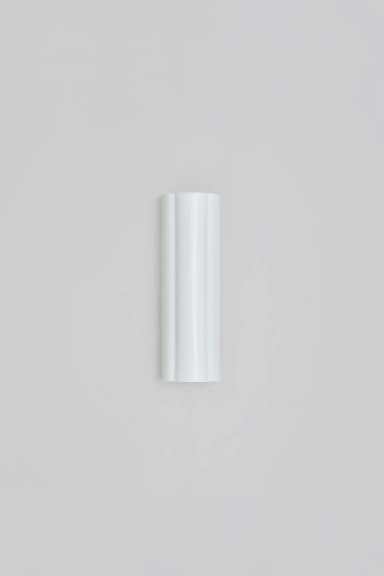 A vertical, cylindrical wall-mounted light fixture featuring a prominent fluted or ribbed design on one side. The fixture is finished in a uniform matte white, suggesting a minimalist and contemporary aesthetic. It is designed to provide indirect illumination, likely casting light upwards or downwards along a wall, depending on its orientation. — 3D model