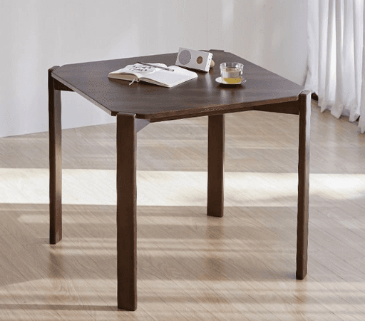 A small, contemporary accent table crafted from dark wood or wood-look material, featuring a unique octagonal tabletop created by cutting the corners of a square. The table stands on four sturdy, straight rectangular legs that seamlessly integrate with the underside of the tabletop. — 3D model