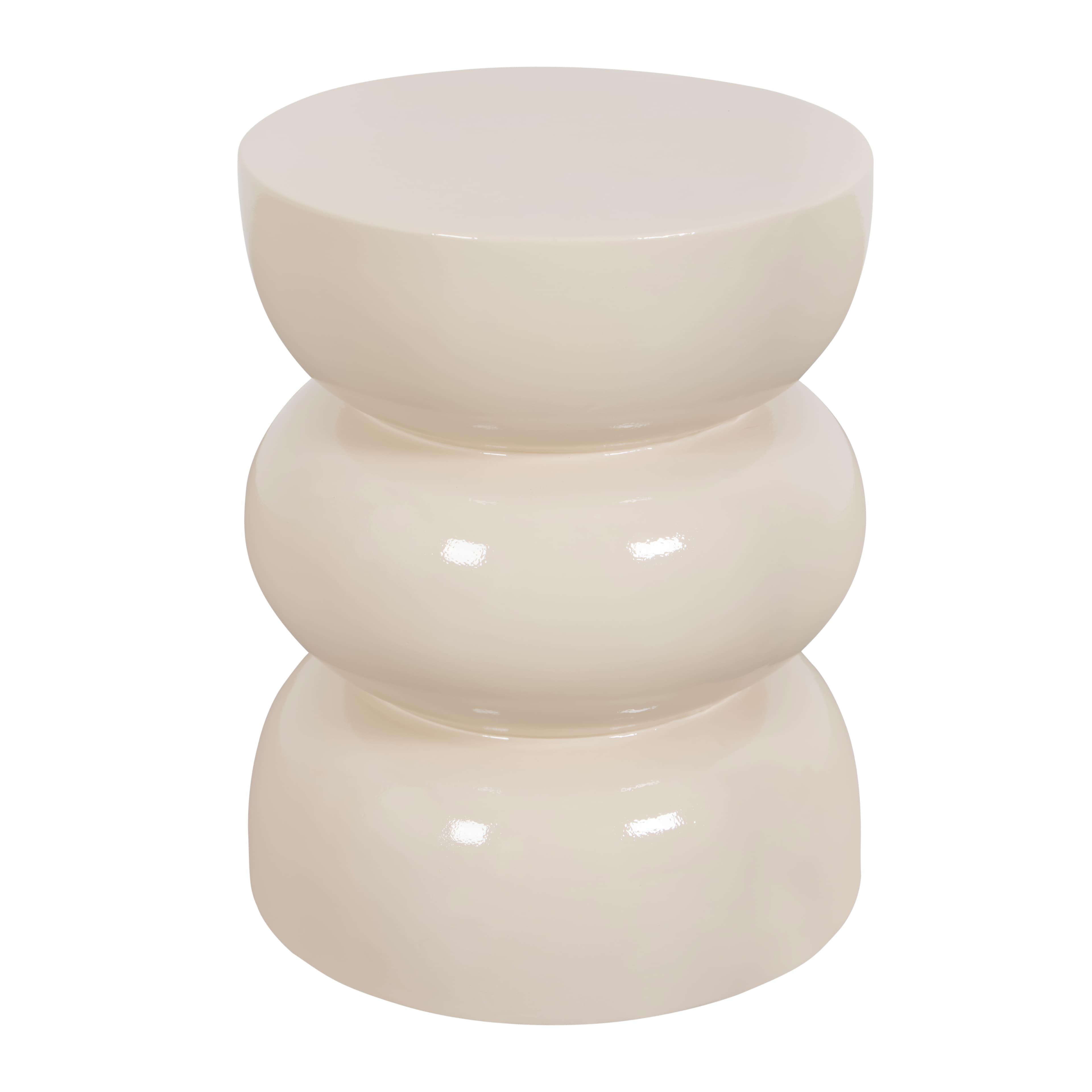 A cream-colored, hourglass-shaped ceramic stool or accent table with a glossy finish. — 3D model