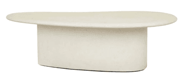 An off-white, sculptural coffee table featuring an organic, irregular-shaped tabletop supported by a matching monolithic pedestal base. The material appears to be a smooth, matte concrete composite, giving it a minimalist and contemporary aesthetic. — 3D model
