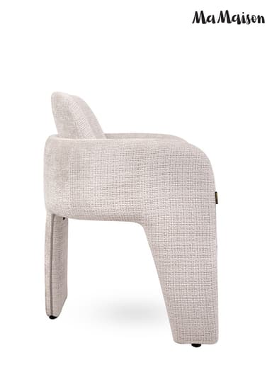 An upholstered armchair with a modern design. The chair features a low profile, wide seat, and gently curved arms that integrate into the base. The backrest is slightly reclined. The legs are substantial and have an angular, somewhat sculptural form, tapering slightly towards the floor. — 3D model