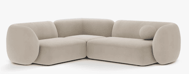A modular, light beige sectional sofa with rounded edges and a soft, upholstered finish. It features a corner configuration with two distinct modules, one appearing to be a corner seat and the other an armless or low-arm section. The design is minimalist and contemporary, with a focus on plush comfort and organic shapes. The sofa is presented against a plain white background. — 3D model