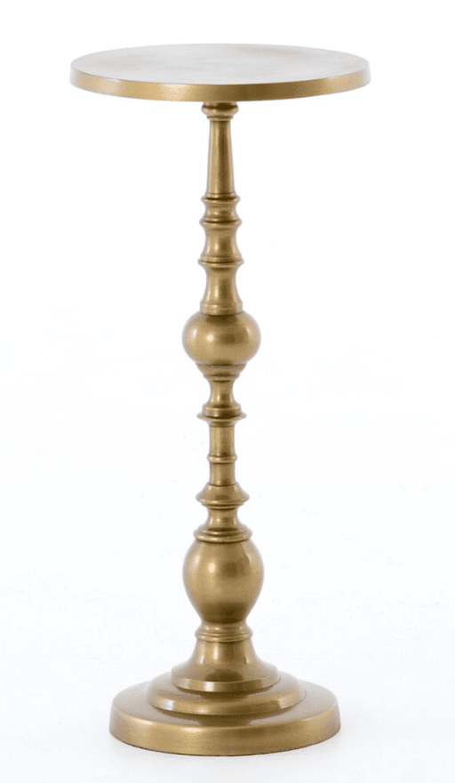 A pedestal side table with a circular top and a decorative, turned pedestal base. The pedestal features multiple bulbous and cylindrical sections with carved details, resembling a traditional or baroque style. — 3D model