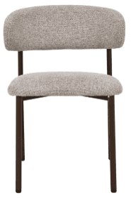 A modern armless chair featuring a padded seat and backrest upholstered in a light, textured fabric, supported by a dark-finished metal frame. — 3D model