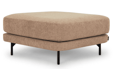 A rectangular ottoman with a cushioned top and a fabric upholstery. It is supported by four slender, black metal legs. — 3D model