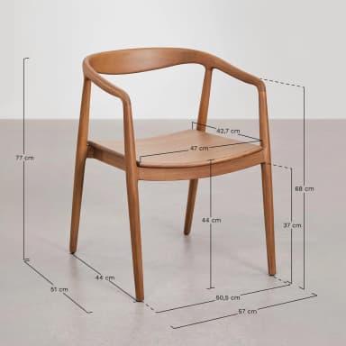A modern dining armchair constructed entirely from wood, featuring a curved backrest that seamlessly integrates into the armrests. The seat is solid wood, contoured for comfort, and the legs are tapered and slender. The overall design is minimalist with clean lines. — 3D model