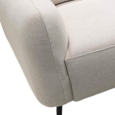 A modern two-seater sofa upholstered in a light gray fabric, featuring clean lines and a minimalist design. It has two separate seat cushions and two back cushions, all appearing plump. The arms are gently rounded track arms, and the sofa is supported by slender, tapered black legs. — 3D model