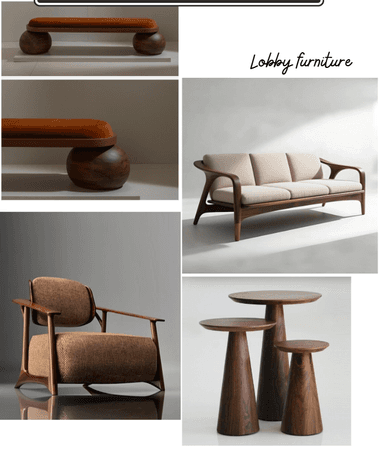 A three-seater sofa featuring a distinctive exposed wooden frame, light-colored fabric cushions, and a mid-century modern aesthetic. The frame has organic curves, particularly in the armrests and base structure. — 3D model