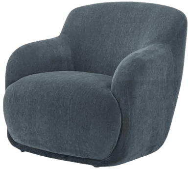 A fully upholstered lounge chair featuring soft, rounded contours and a low-profile design. The chair is covered in a dark gray, textured fabric, likely a durable weave or chenille, presenting a modern aesthetic. It lacks visible legs, suggesting a concealed base. — 3D model