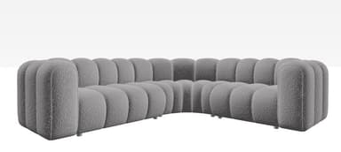 A modular, curved sofa with a plush, textured upholstery. The sofa features a series of rounded, segmented cushions that form a continuous seating surface. The overall design is contemporary and inviting, with a rounded, organic silhouette. — 3D model