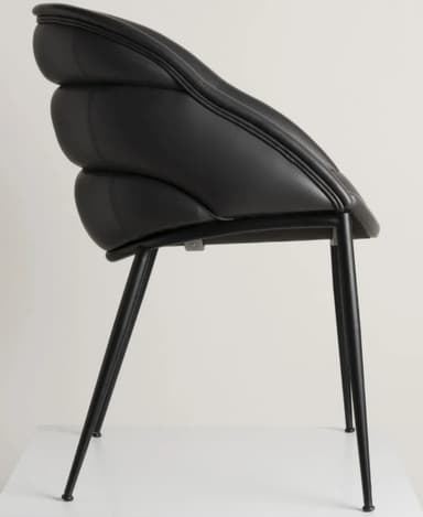 A contemporary chair with a channel-tufted upholstered back and seat, in black, supported by slender black metal legs. — 3D model