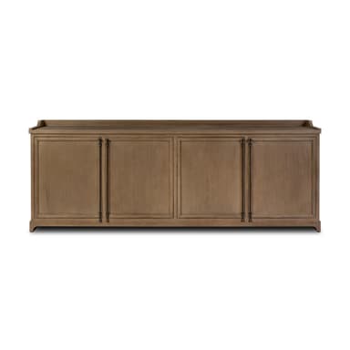 A side view of a modern wood dresser featuring a natural light brown finish, a framed side panel, and a distinctive lipped top surface. — 3D model