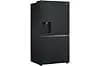 A tall, freestanding refrigerator with a dark gray or black finish. It appears to be a two-door model with a smaller freezer compartment on top.  The doors feature recessed handles. The unit sits on what seems to be small, possibly caster, wheels at the base. The image resolution is low, making precise detail difficult to discern. — 3D model