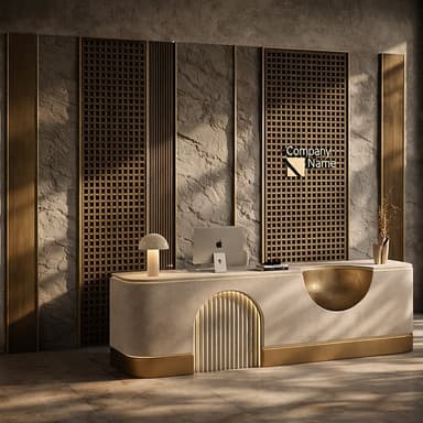 A long, rectangular console cabinet featuring a matte light cream finish with prominent gold-toned metal accents. The design incorporates a large, heart-shaped recessed golden bowl on one end of the top surface and a vertical fluted or reeded panel on the cabinet's face. A small, modern mushroom-shaped lamp sits on the opposite end of the cabinet's surface. The base of the cabinet is a continuous band of gold-toned metal, creating a sleek, elevated appearance. — 3D model
