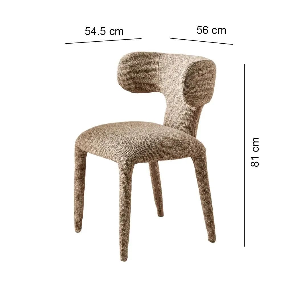 An armless chair fully upholstered in a textured beige or light brown fabric, featuring a distinctive rounded and sculptural backrest that appears to float above the seat. The four legs are also seamlessly upholstered and taper slightly towards the floor, maintaining a monolithic appearance. — 3D model